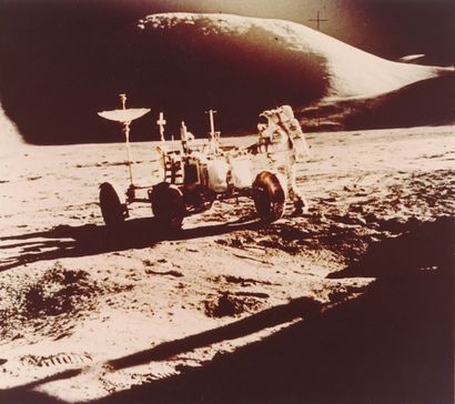 NASA Nasa. Apollo 15. James Irvin and the Rover in front of Mount Hadley. July 1971....