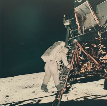 NASA Nasa. Apollo 11 mission. Astronaut Buzz Aldrin descends from the lunar module...