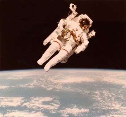 NASA Nasa. Historical photograph showing American astronaut Bruce McCandless flying...