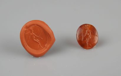 Intaglio representing a naked figure holding...