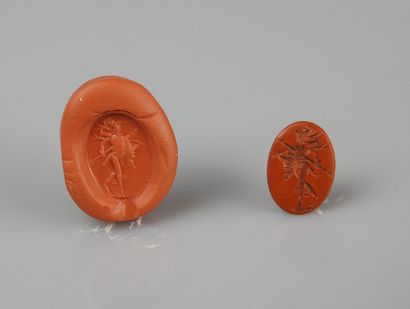 Intaglio representing Mars armed and helmeted...