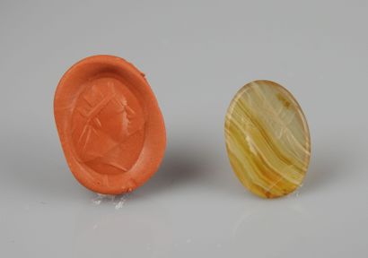 Intaglio representing a male bust wearing...