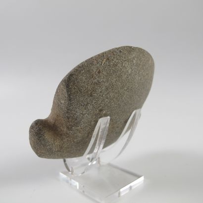 null Polished anthropomorphic votive axe with overhanging heel. Grey endogenous rock,...