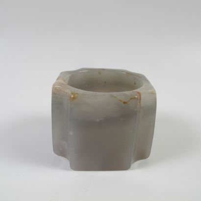 null Cong ritual cylinder in jade. Grey translucent nephrite infused with white clouds...