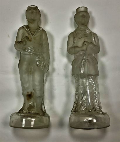 null VERRERIES LEGRAS : Set of 2 shaped bottles (30 cm high) : the Sailor and the...