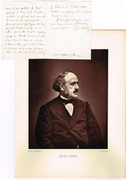  Jules SIMON (Lorient 1814 - 1896), philosopher and statesman : Autograph letter...