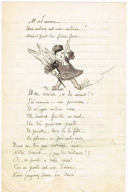 LETTER WITH DRAWINGS - Georges LORIN (1850-1927),...