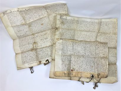 CHARTES - LILLE : Set of 3 charters on vellum...