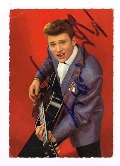  Johny HALLIDAY (1943-2017), the famous singer: photo postcard from the 60's signed...