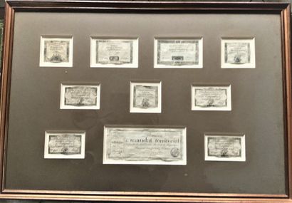  REVOLUTION - ASSIGNATS : Collection of assignats presented in a frame (60 x 88 cm)...