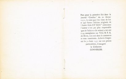 null Marcel JOUHANDEAU (Guéret 1888-1979), écrivain : « André Gide et Moi », Ed....