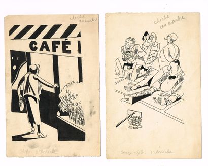 null Press cartoons - Paul FERJAC (1900-1979), press cartoonist : Set of 6 original...