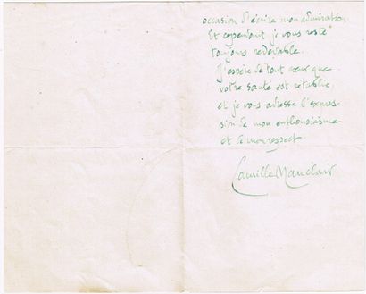 null [Claude MONET] - Camille MAUCLAIR (1872-1945), écrivain et critique : Lettre...