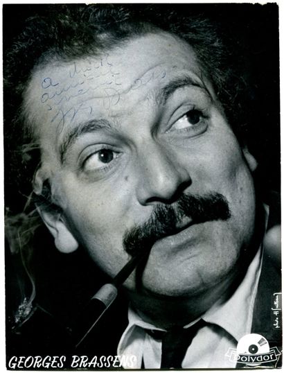  Georges BRASSENS (1921-1981) Autograph dedication on a large photo of Editions Polydor...