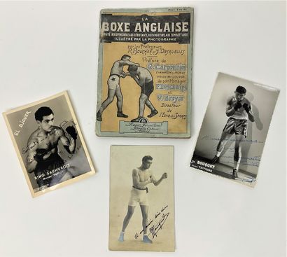 null SPORT - BOXE : Ensemble de 3 photographies originales dédicacées et signées...