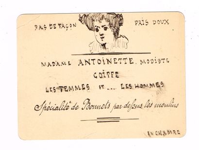 PROSTITUTION - Handwritten business card from Madame Antoinette (11.5 x 8.5 cm),...