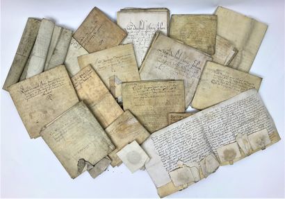 null CHARTES - LILLE: Set of 23 charters on vellum, 15th to 17th century concerning...