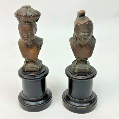  POLITICAL BRONZE - "John who laughs and John who cries", pair of small patinated...