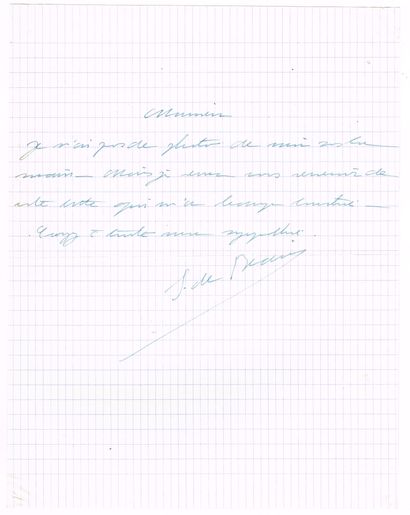  Simone de BEAUVOIR (1908-1986), philosopher and novelist: Autograph letter signed,...
