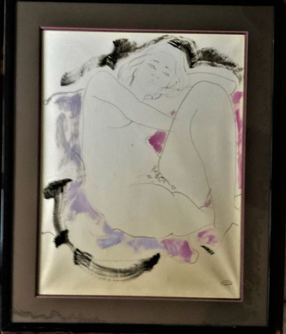  Alain BONNEFOIT (born in 1937): "Nude", pencil and gouache drawing, framed (81 x...