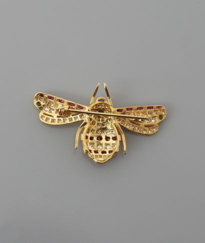null Broche dessinant une abeille d' or jaune, 750 MM, ornée de diamants jaunes,...
