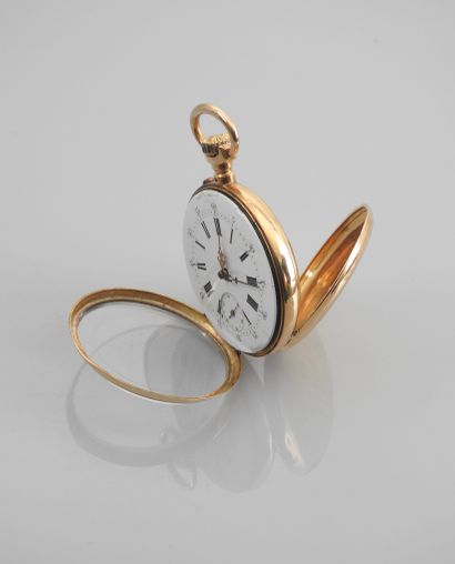 null Pocket watch in yellow gold, 750 MM, seconds at 6 o'clock, mechanical movement...