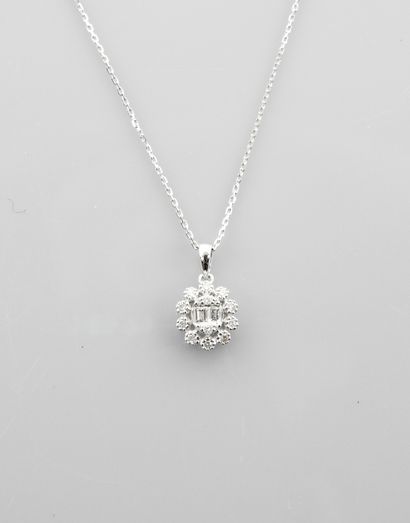 null Chain and pendant in white gold, 750 MM, covered with baguette-cut and brilliant-cut...