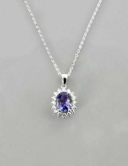 null Chain and pendant in white gold, 750 MM, set with an oval tanzanite weighing...