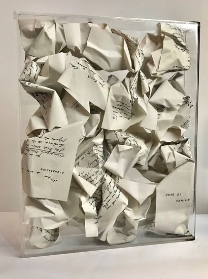 ARMAN (1928-2005) La Poubelle du Poète, 1975
Boîte en plexiglas contenant les pages...