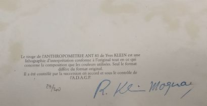 Yves KLEIN (1928-1962) Anthropométrie Ant 83
Édition posthume signée au dos par Mme...