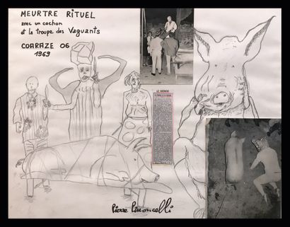 Pierre PINONCELLI (1929-2021) Meurtre rituel avec un cochon, Coaraze, 1969
Crayon,...
