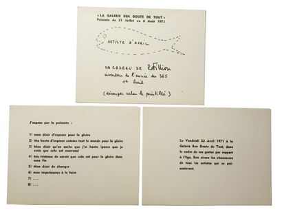 BEN VAUTIER (1935) Lot including three invitations from the Ben Gallery doubting...