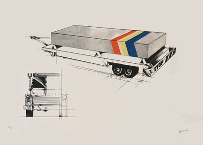 Jean-Claude FARHI (1940-2012) Camion remorquant une colonne
Lithographie signée et...