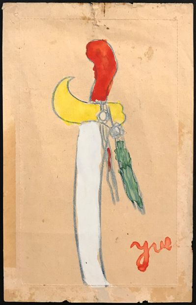 Yves KLEIN (1928-1962) Le Sabre
Gouache on paper
Signed "Yve" 19,7 x 12,5 cm
Provenance:
-...