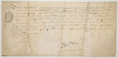 null PICARDY. 1558. Receipt signed Anthoine DUCROS one of the twenty Captains appointed...