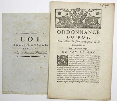 null GENDARMERIE. 2 Prints: "Ordonnance du Roy, pour réduire les Seize Compagnies...