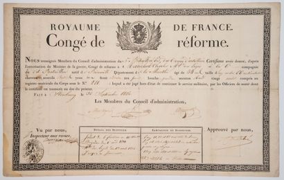 MARÉCHAL COMTE VALÉE. 1814. Congé de réforme...