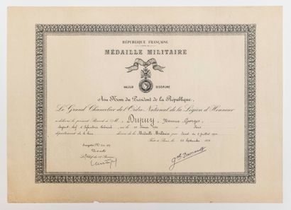 null MILITARY DECORATIONS. 4 Diplomas: Patent of the decoration of THE MILITARY MEDAL,...