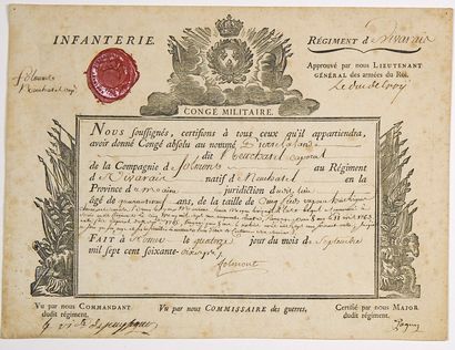 MARÉCHAL DUC DE CROY. Pièce signée «Le Duc de CROŸ» Lieutenant Général des Armées...