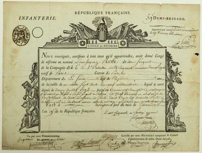  RHÔNE. 1801. Congé militaire signé du Conseil de la 59e Demi-Brigade d'Infanterie...