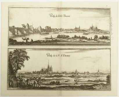  YVELINES. Ville de POISSY (78) & Ville de ST DENIS (93). Mérian (C. 1650). Gravure...
