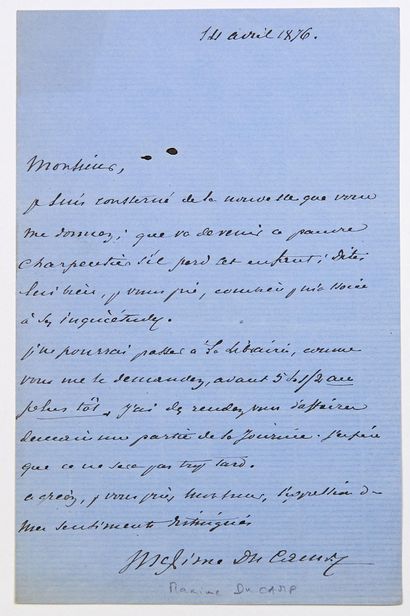Maxime DU CAMP Écrivain et voyageur, photographe, Acad. Fr., Ami de Flaubert. (1822-1894)...
