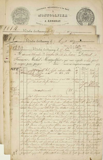  ARDECHE. MONTGOLFIER PAPER. 11 DOCUMENTS: 4 Invoices of order of Papers to the heading...