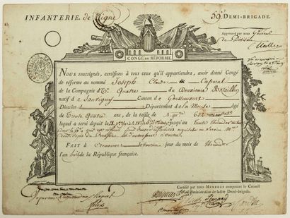 null ITALIAN CAMPAIGN. 1800. Military leave signed by the Generals Sextius MIOLLIS...
