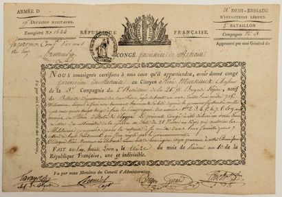  LE PUY (HAUTE-LOIRE). 1802. Congé militaire signé du Conseil de la 21e ½ Brigade...