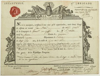 MANCHE. 1796. CHOUANS. Military discharge signed by the Council of the 17th Infantry...