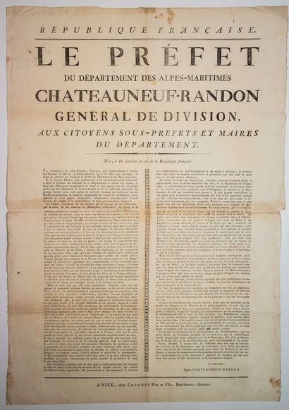 null ALPES-MARITIMES. 1802. «Le Préfet du département des Alpes-Maritimes CHATEAUNEUF-RANDON...