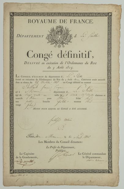 null SARTHE. Marquis of ROCHEMORE General and Deputy. Military leave made in MANS,...