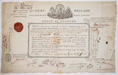 ARMÉE DE L'INTÉRIEUR. 1798. Congé militaire...