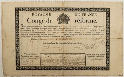 null BOURGES (Cher) 15 Septembre 1814. Congé militaire signé du Conseil du 11e Régiment...